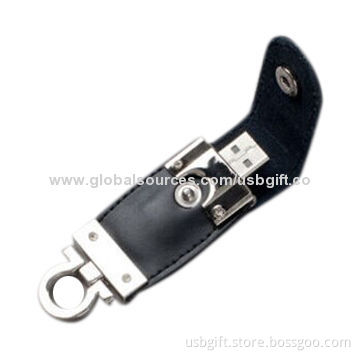 Leather USB Flash Drive, 32GB Capacity, Leather Casing Material, with Custom Debossed Logo